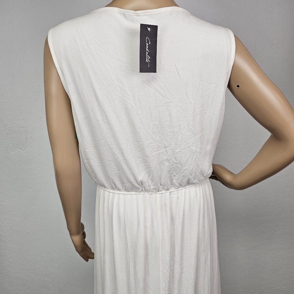 Candalite White Maxi Dress NEW Back Elastic Waist Belt Sz XL Fairy Wedding - Picture 7 of 11